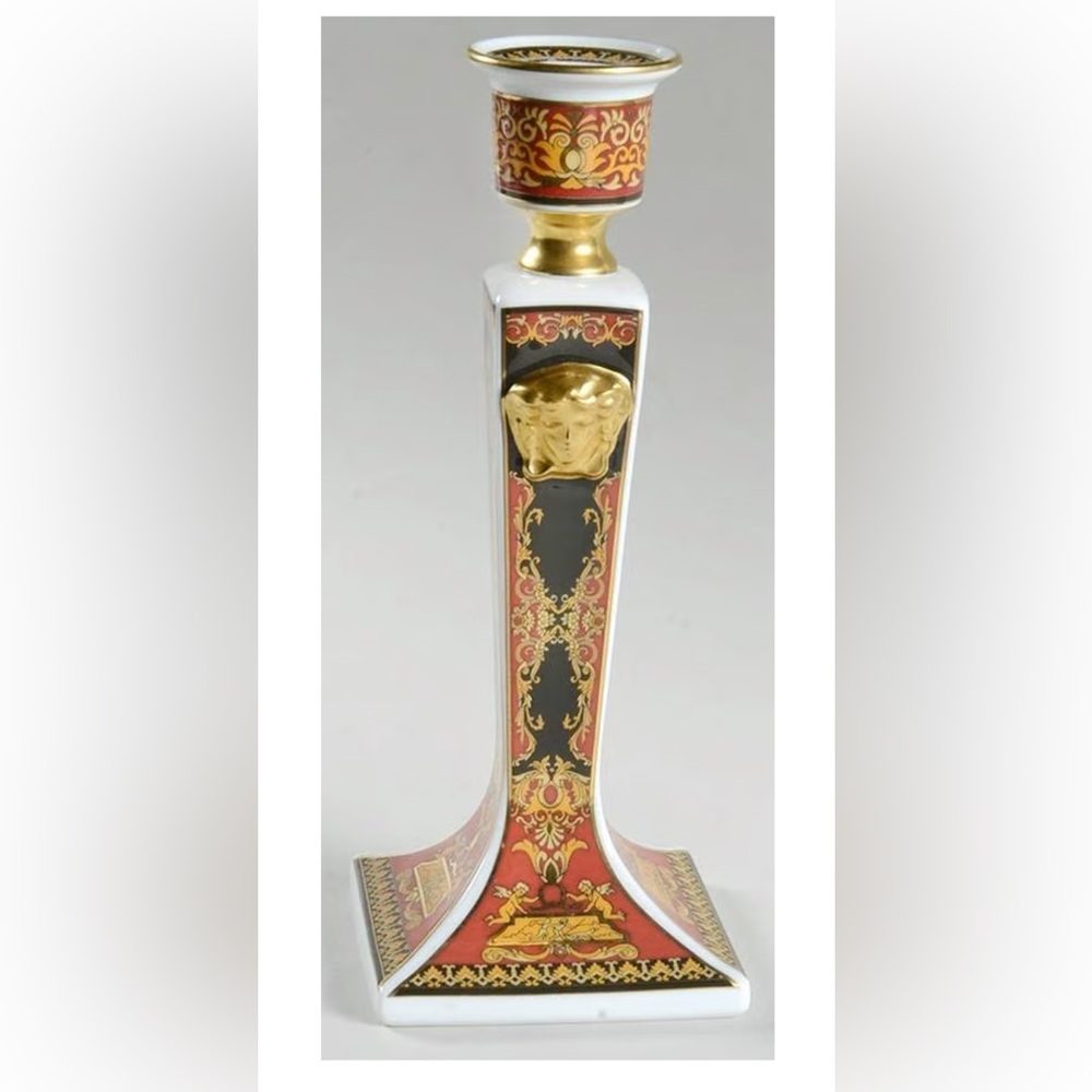 Versace Rosenthal Medusa Red Collection Candleholder 8.25”